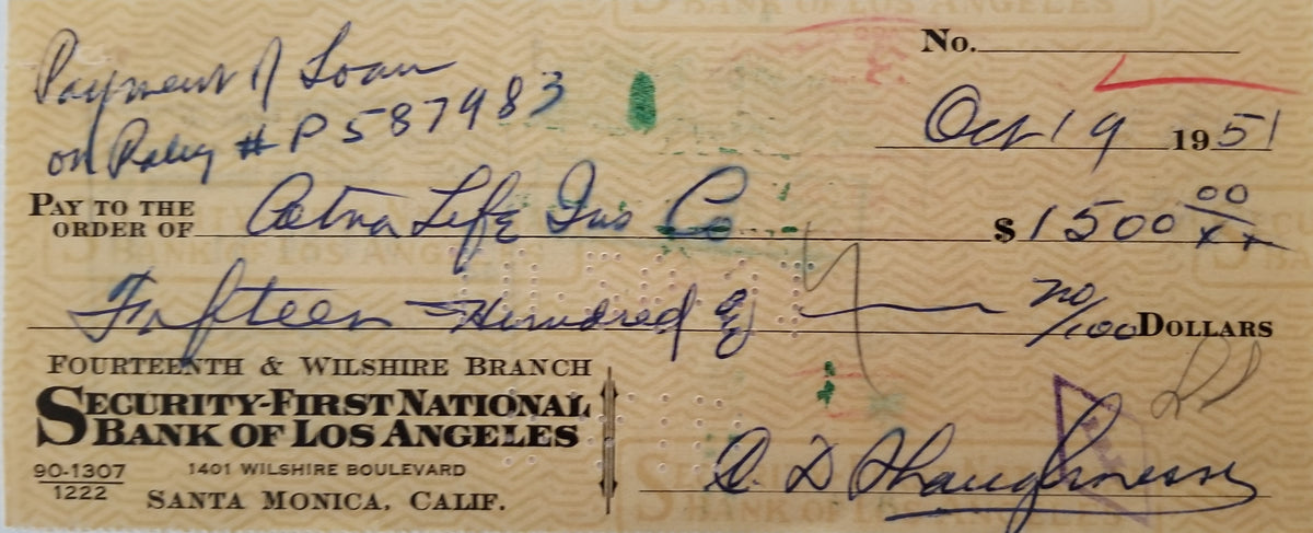 Football Coach Clark Shaughnessy signed check