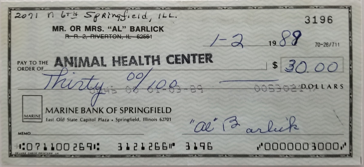 MLB Umpire Al Barlick signed check