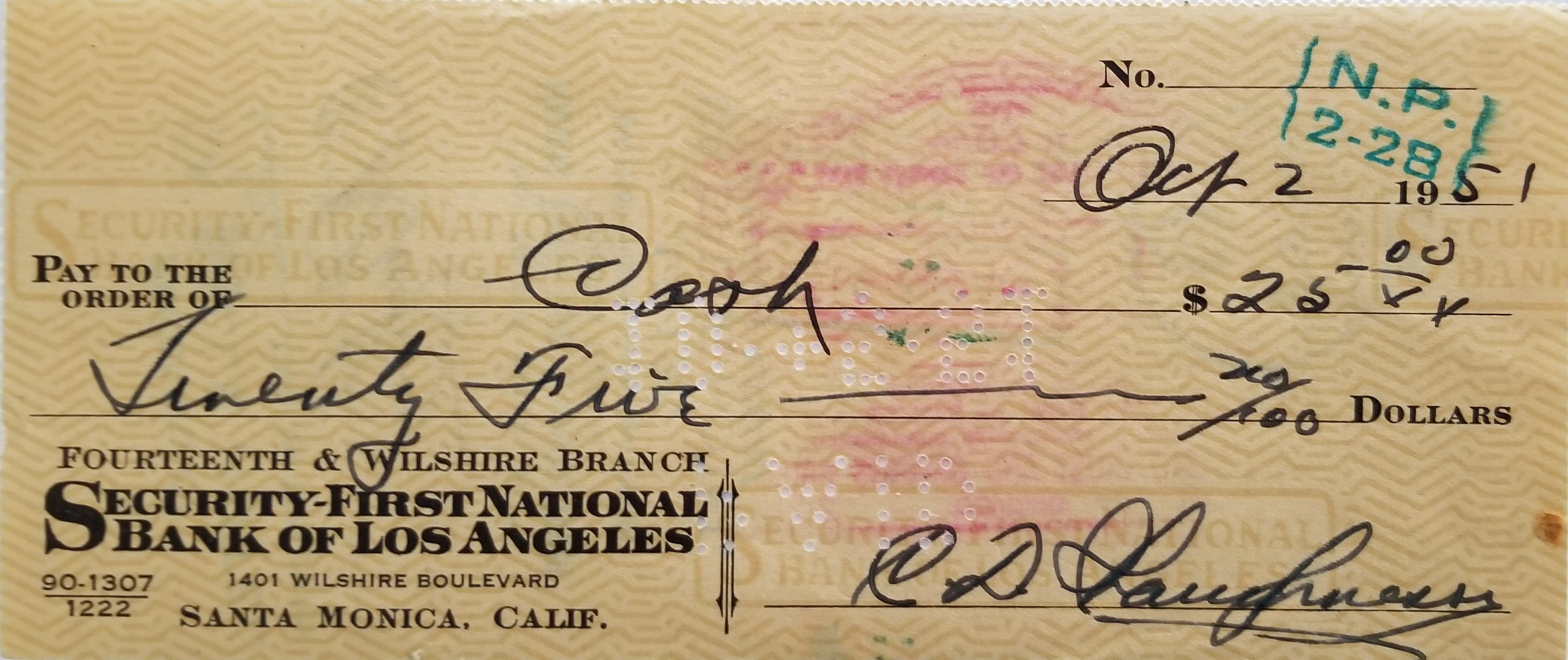 Football Coach Clark Shaughnessy double signed check