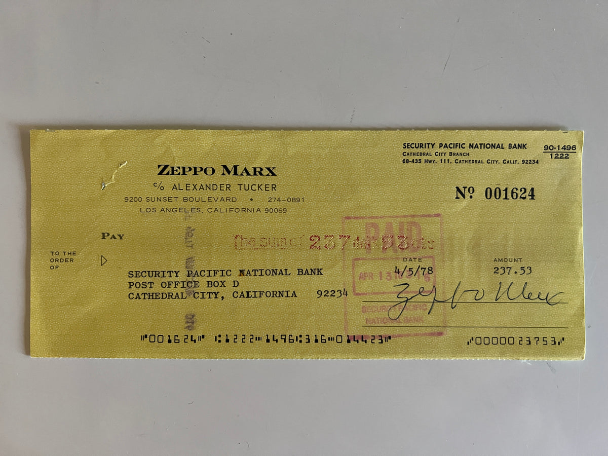 Zeppo Marx signed check