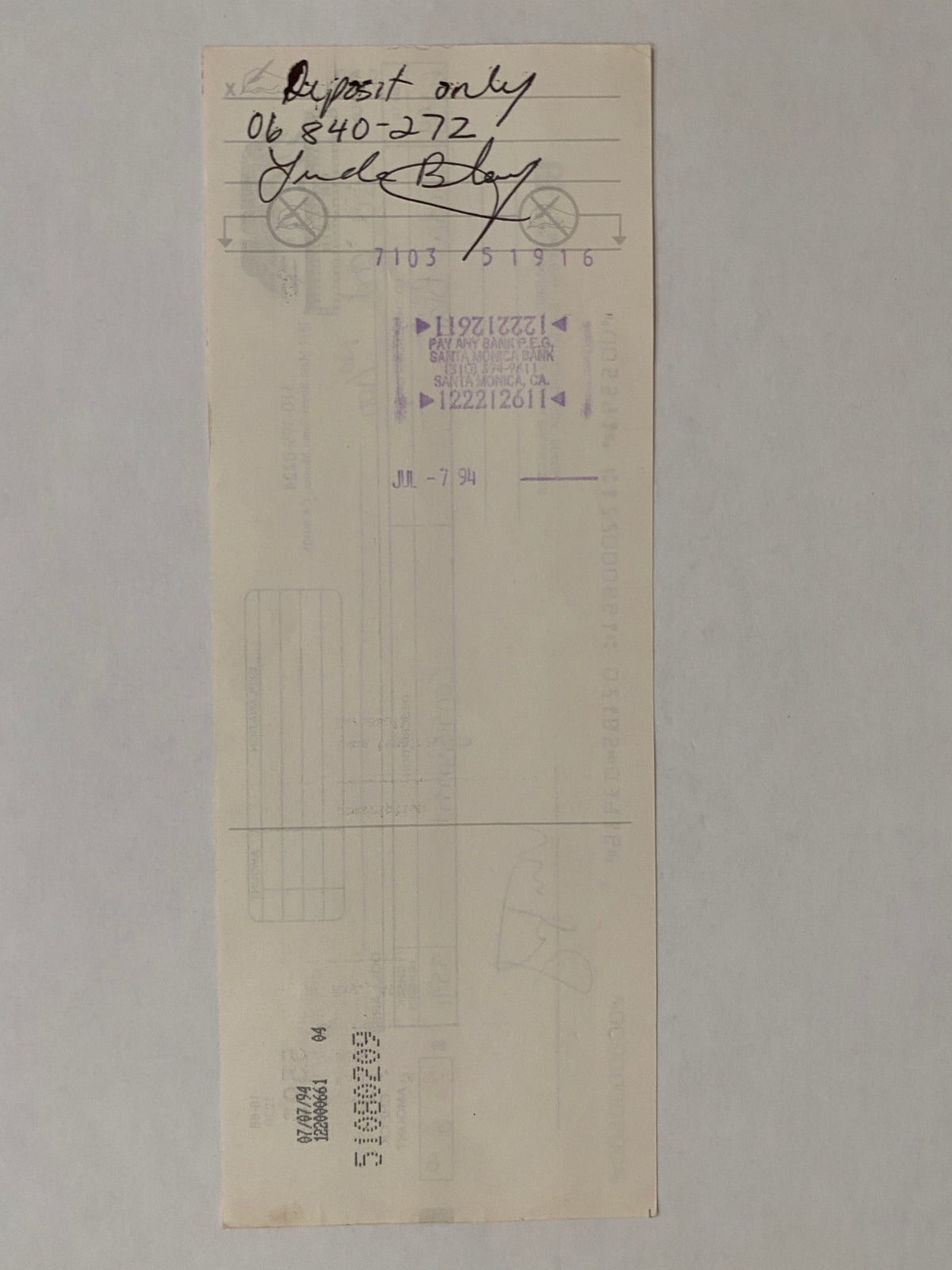 Linda Blair Star Wares consignment signed check