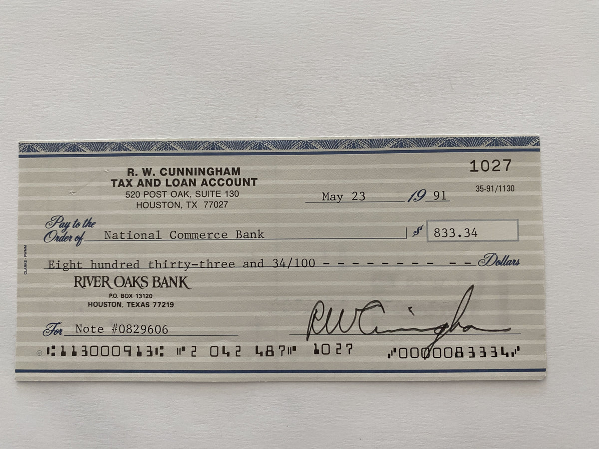 Walter Cunningham signed check