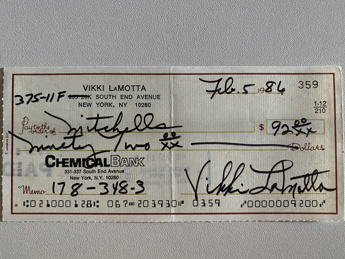 Vikki LaMotta signed check