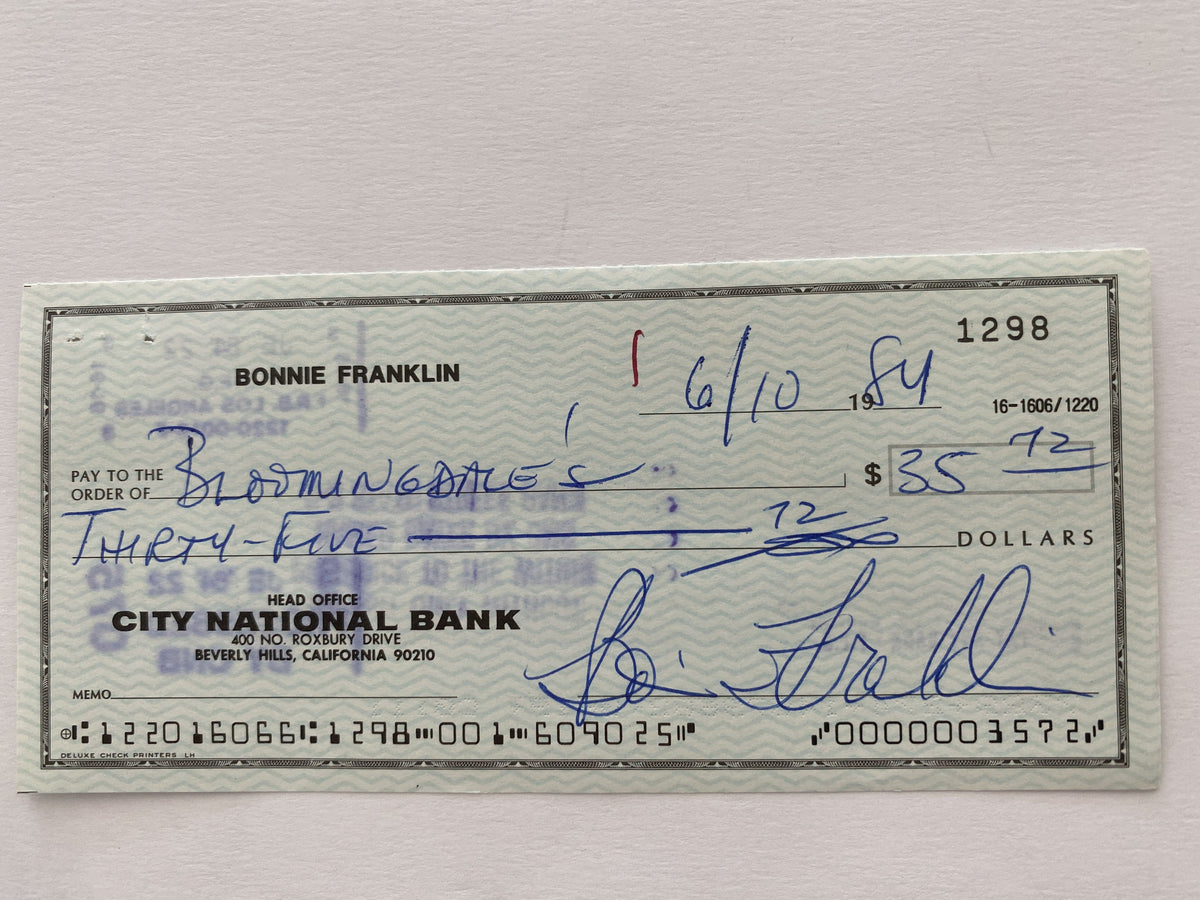 Bonnie Franklin signed check