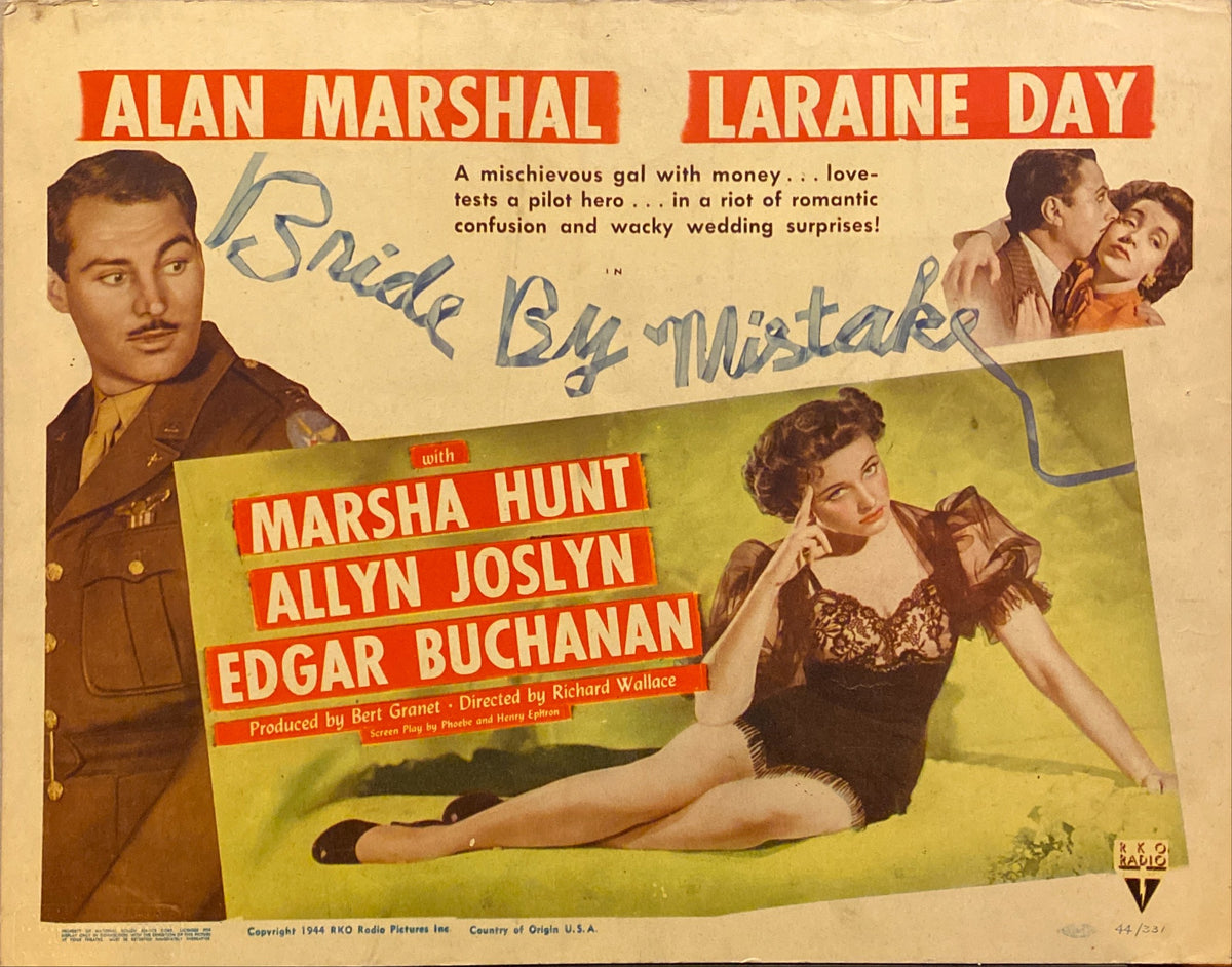 Alan Marshal and Laraine Day "Bride by Mistake" original Lobby Card