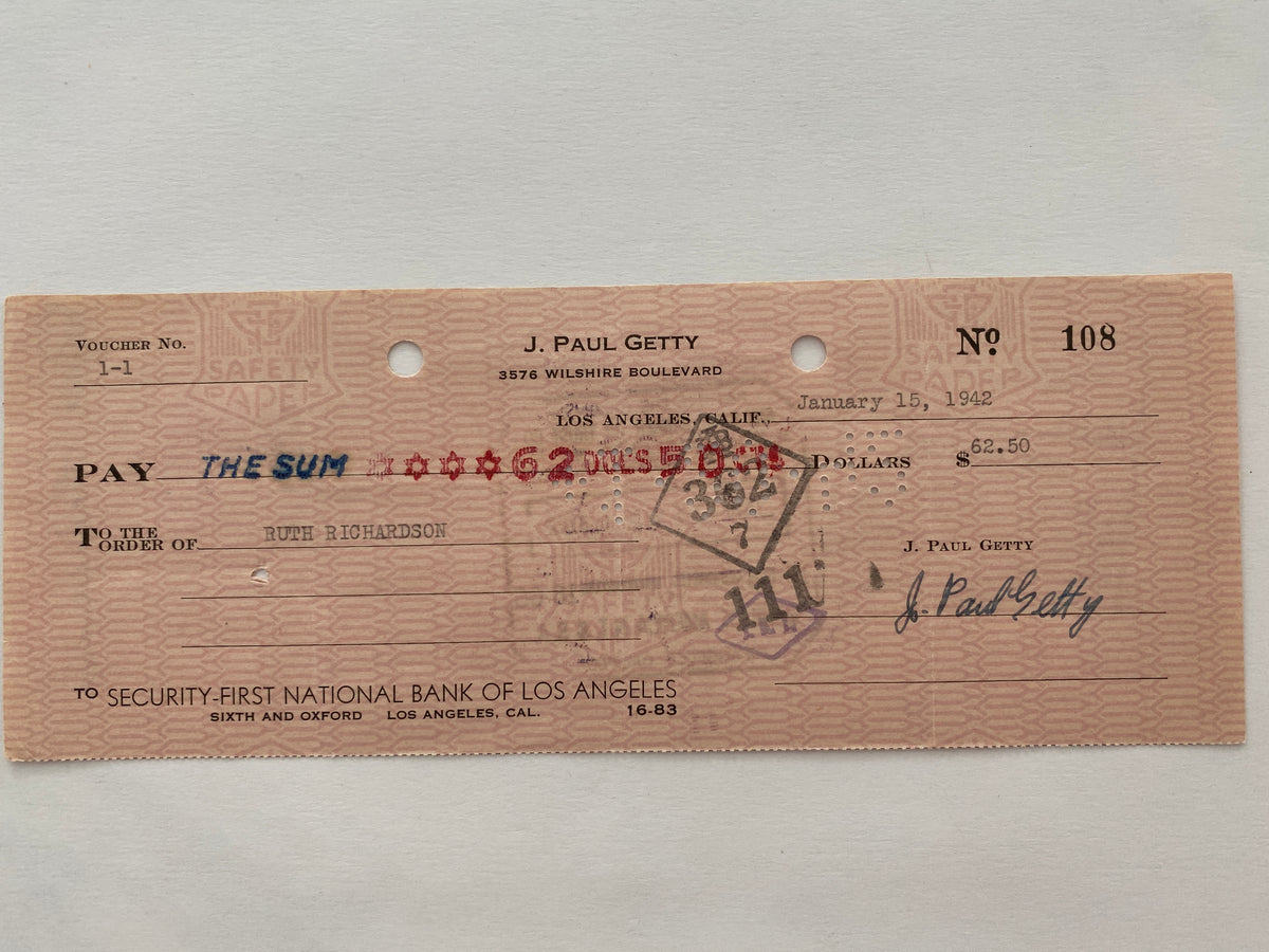 J. Paul Getty signed check