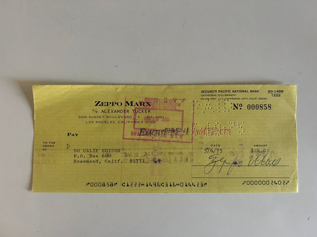 Zeppo Marx signed check