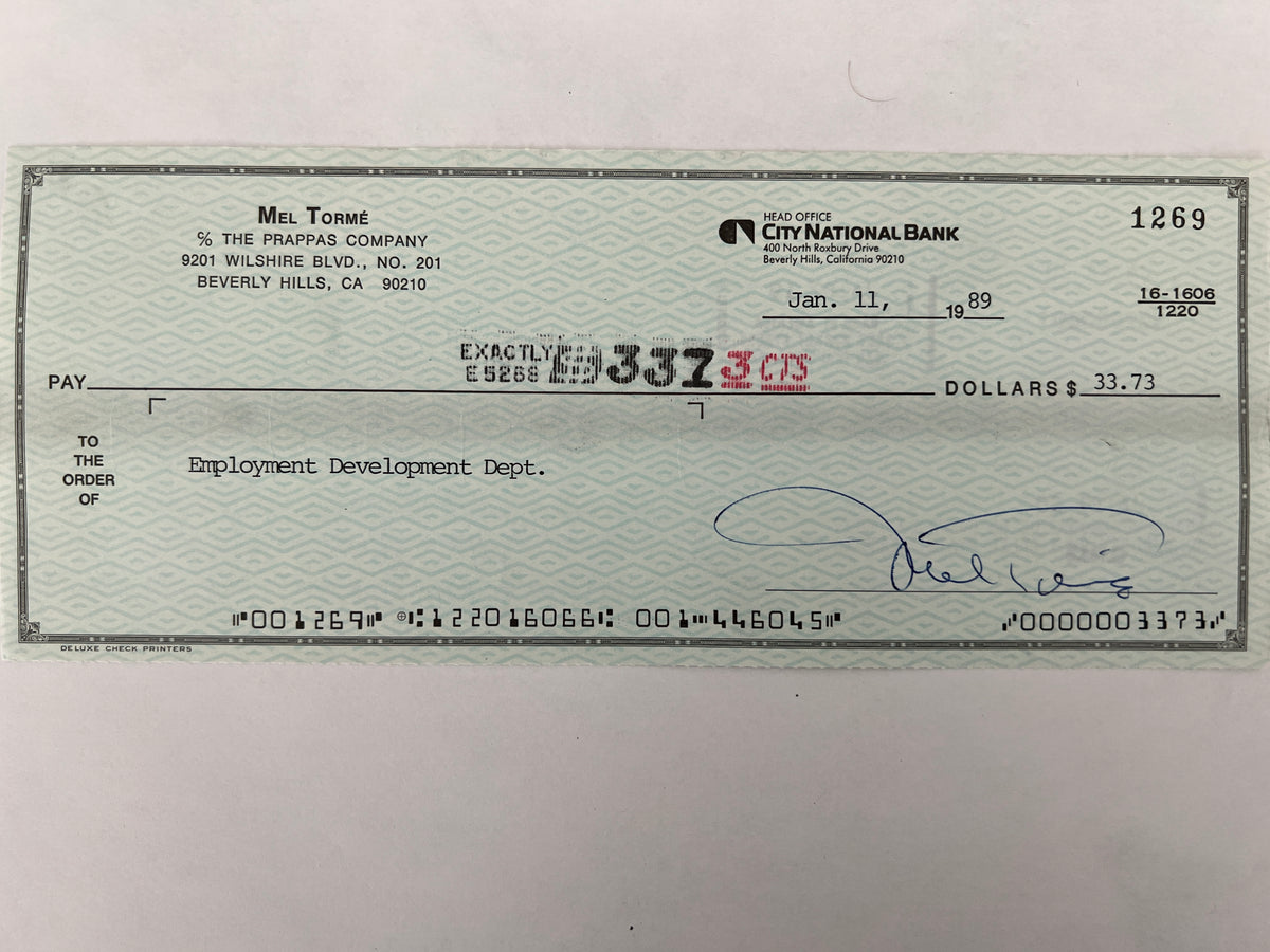 Mel Torme signed check