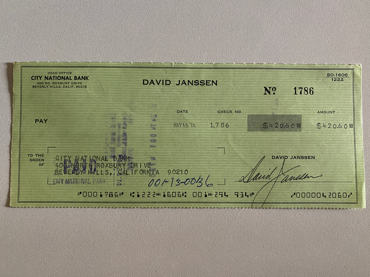 David Janssen signed check