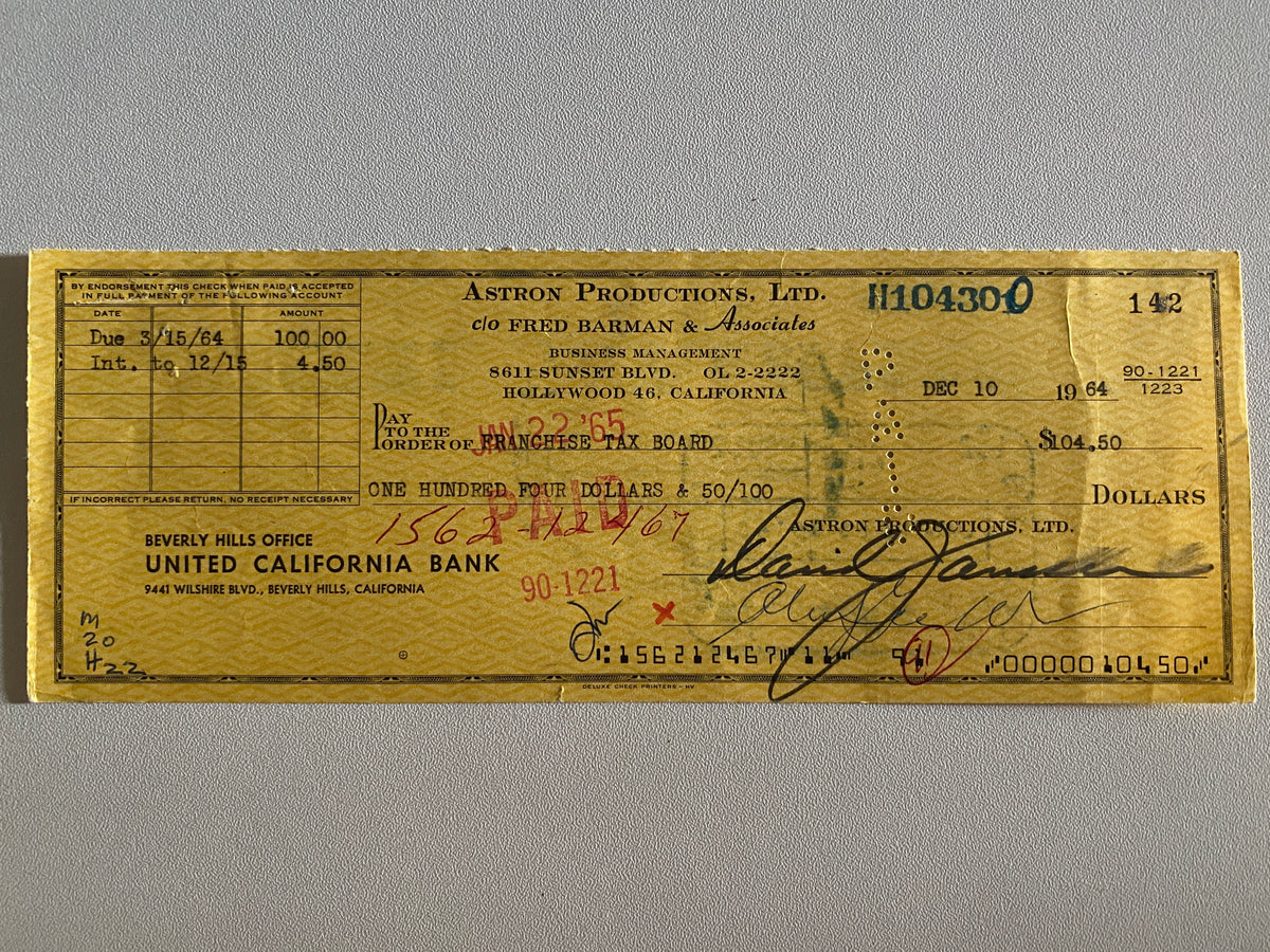 David Janssen signed check
