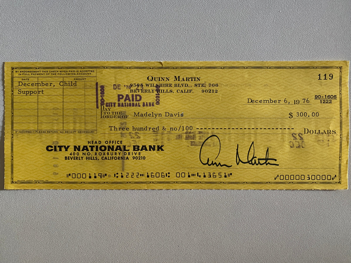 Quinn Martin signed check