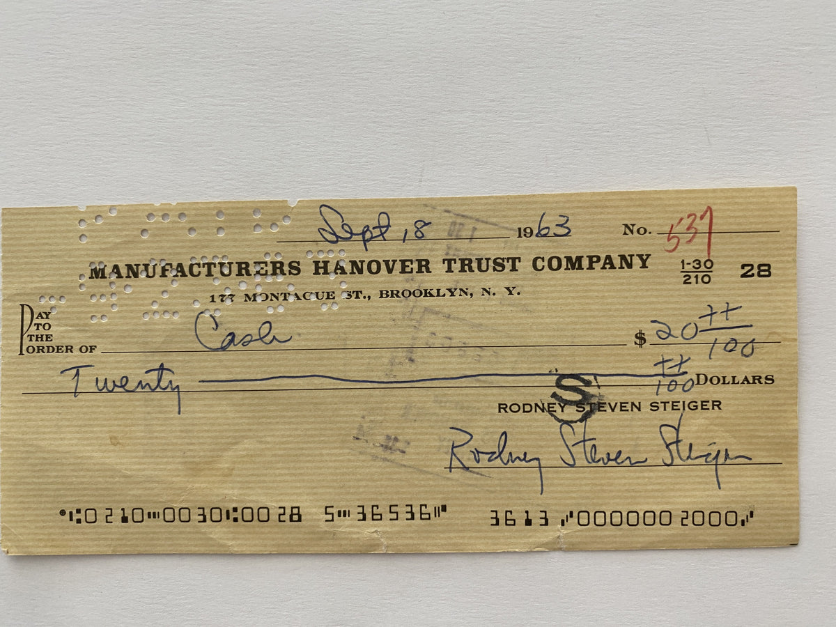 Rod Steiger signed check