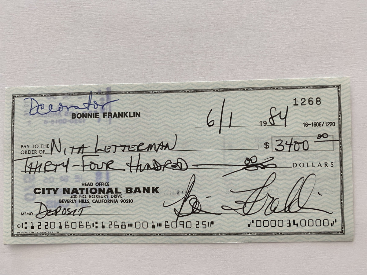 Bonnie Franklin signed check