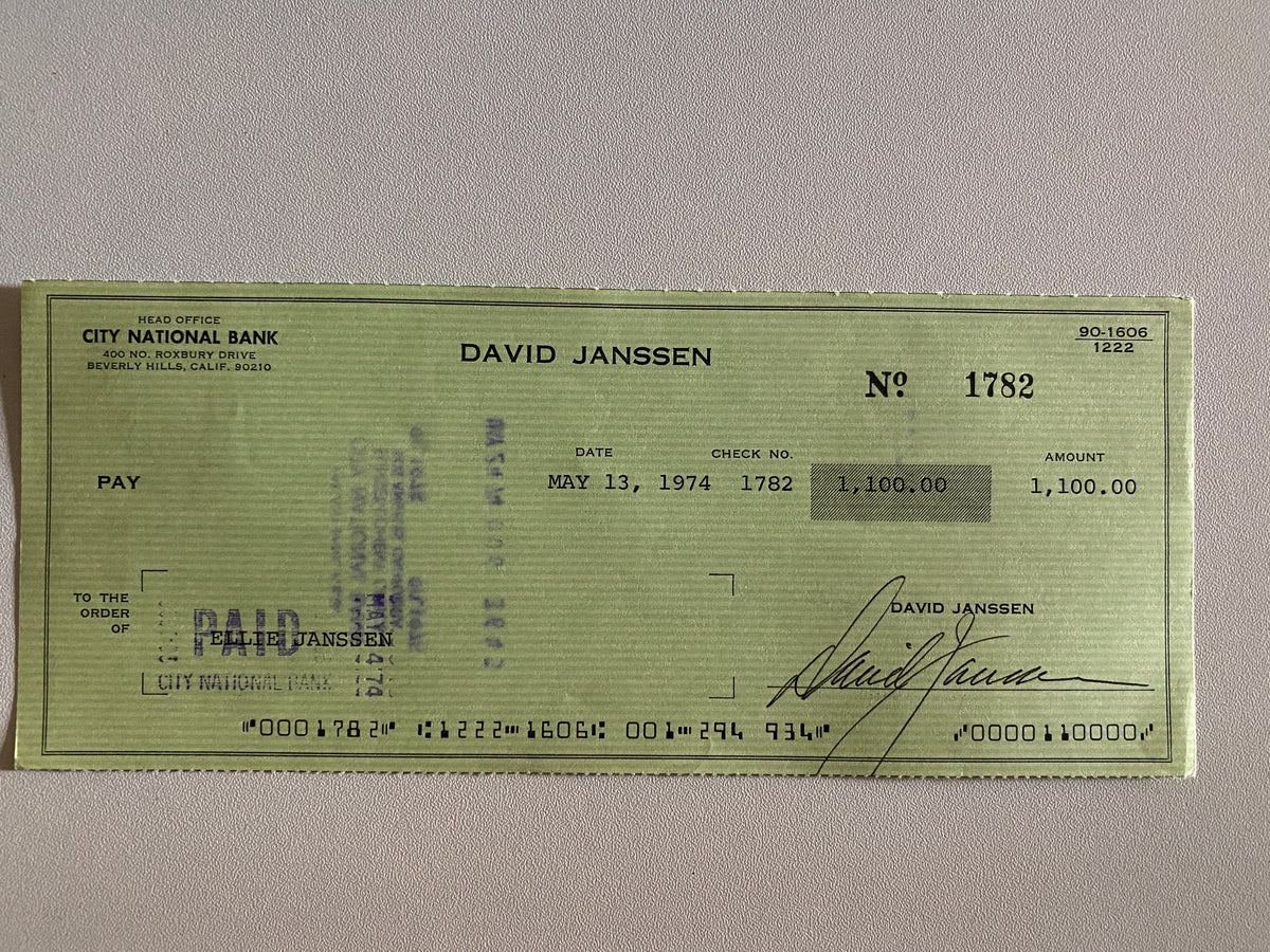 David Janssen signed check