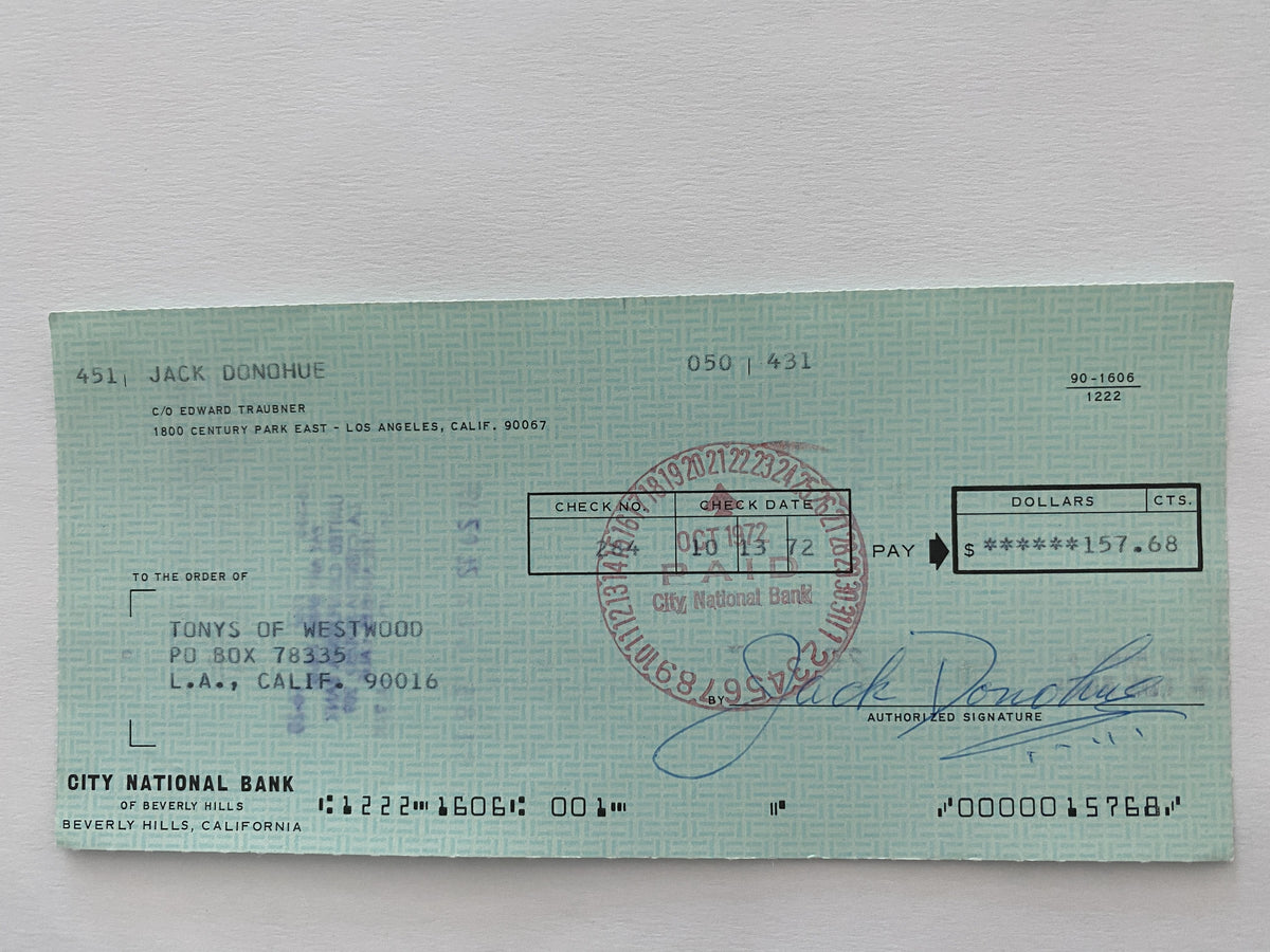 Jack Donohue signed check