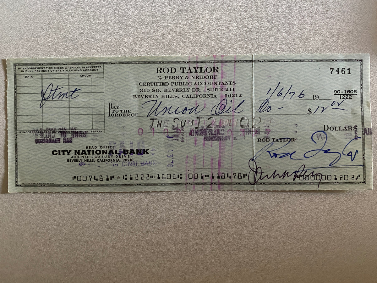 Rod Taylor signed check
