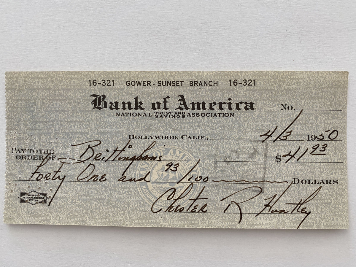 Chester Huntley signed check