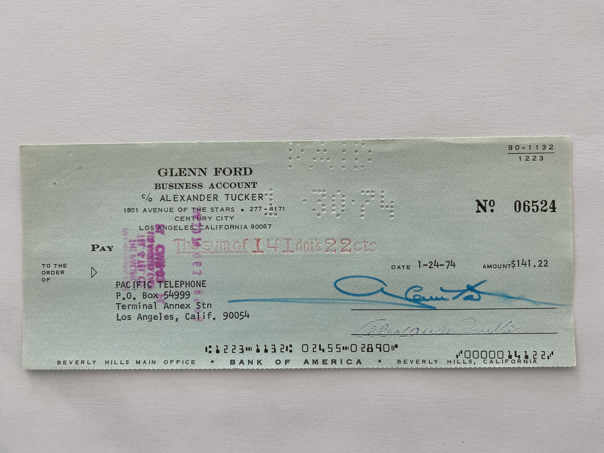 Glenn Ford signed check