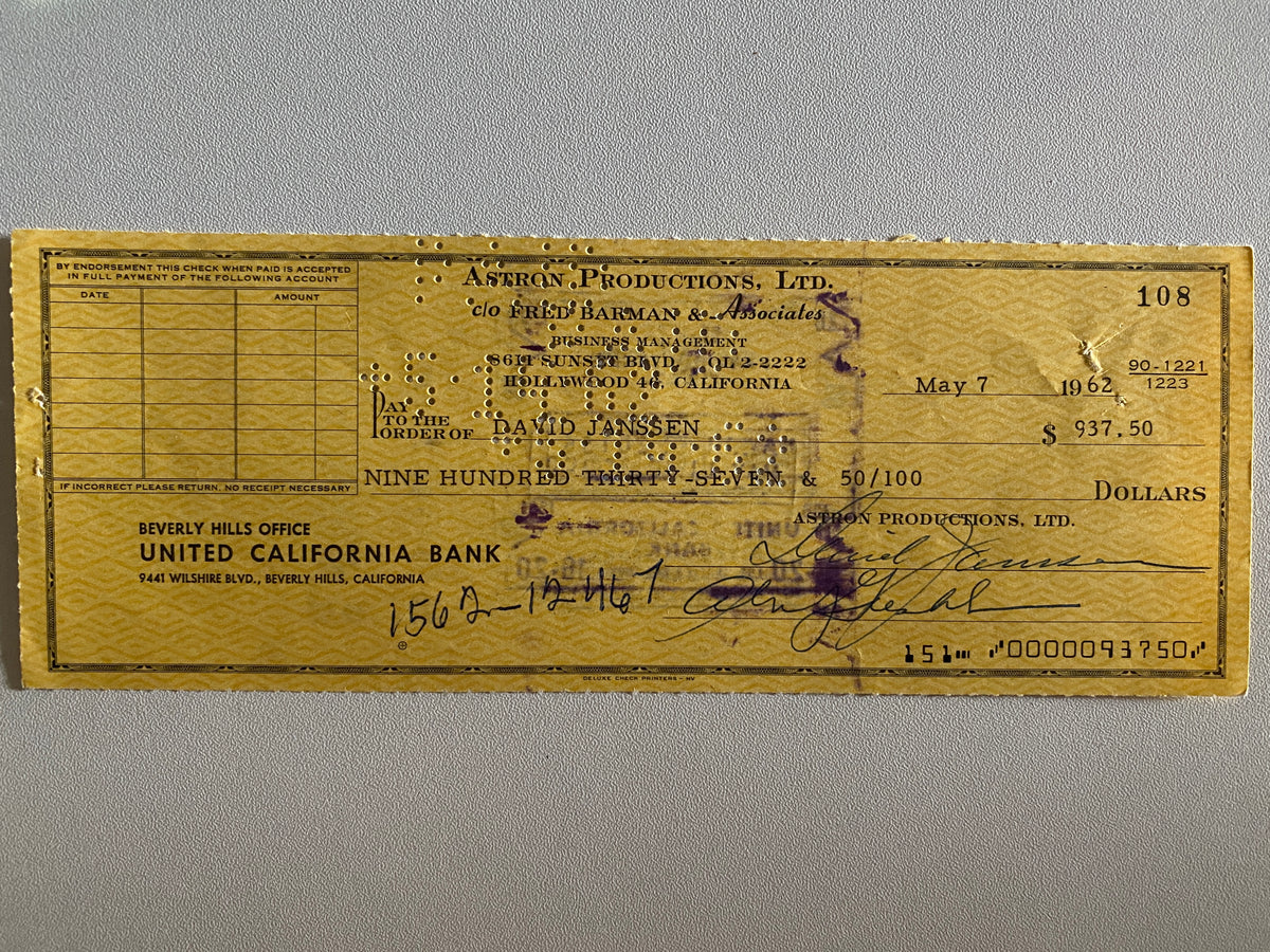 David Janssen signed check