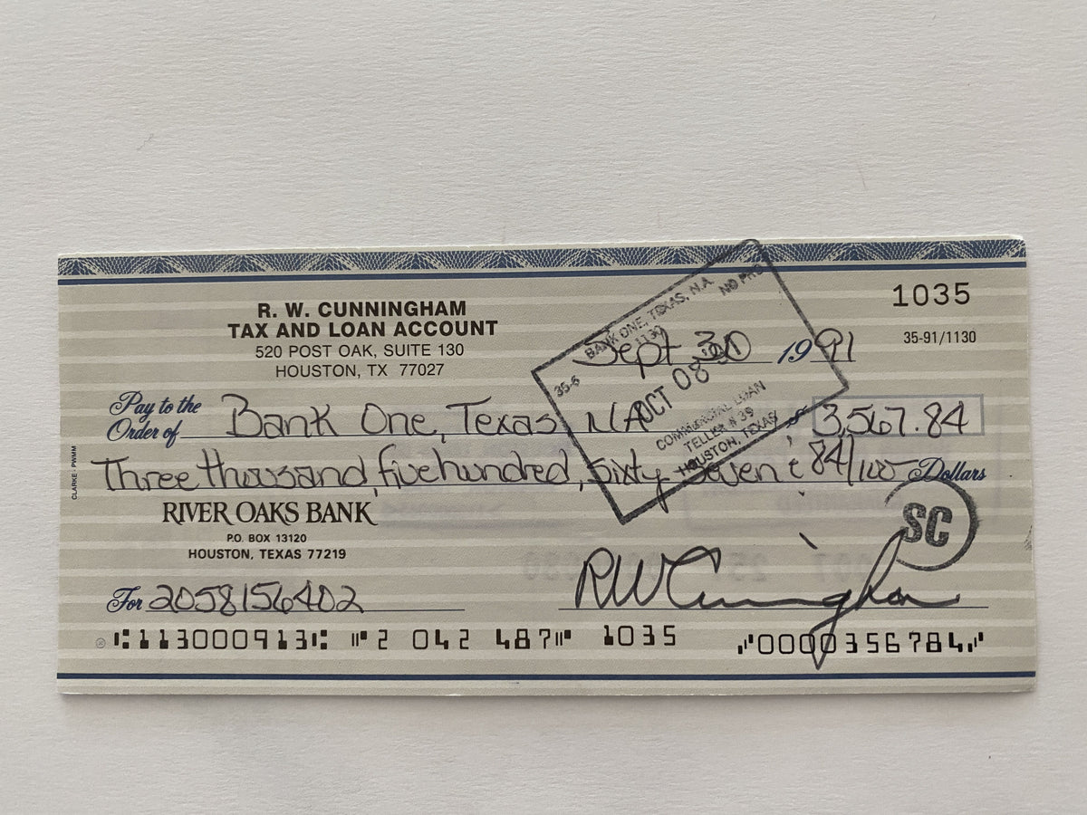 Walter Cunningham signed check