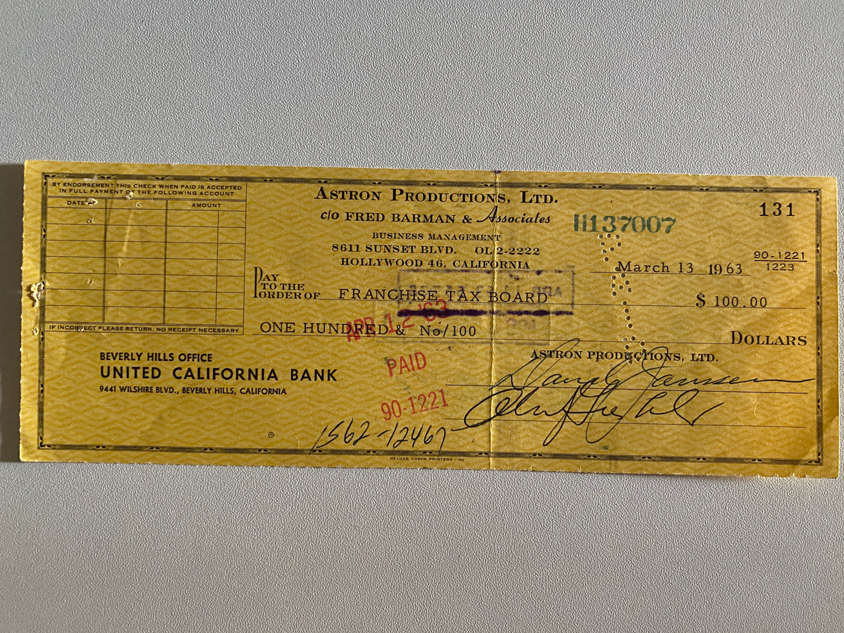 David Janssen signed check