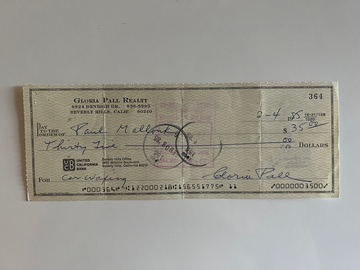 Gloria Pall signed check