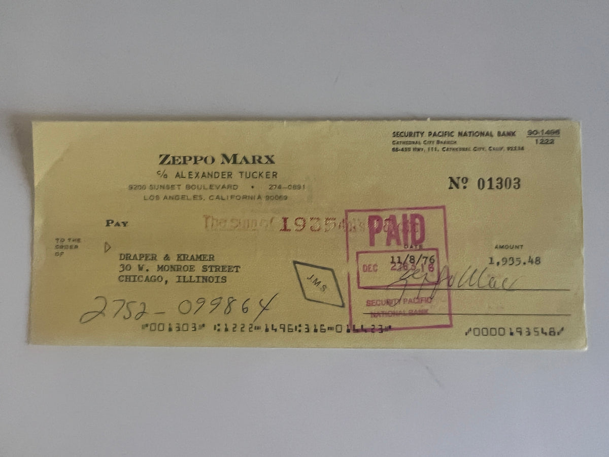 Zeppo Marx signed check