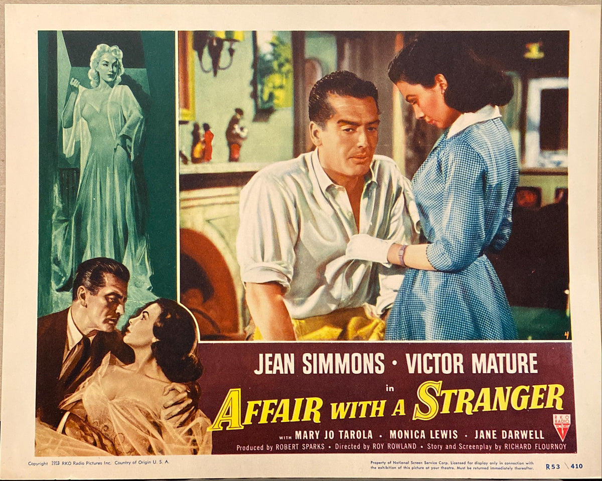 Jean Simmons and Victor Mature "Affair with a Stranger" Lobby Card