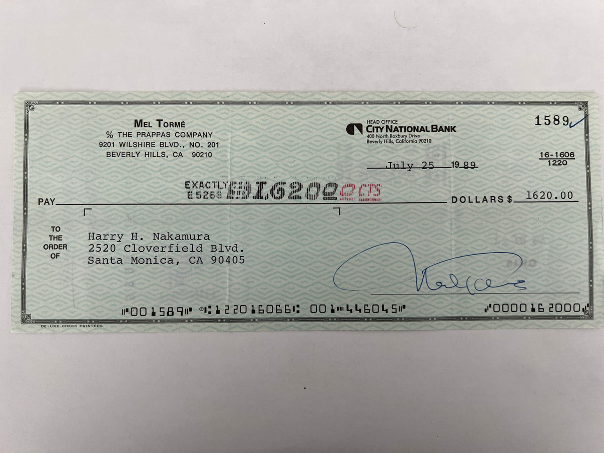 Mel Torme signed check