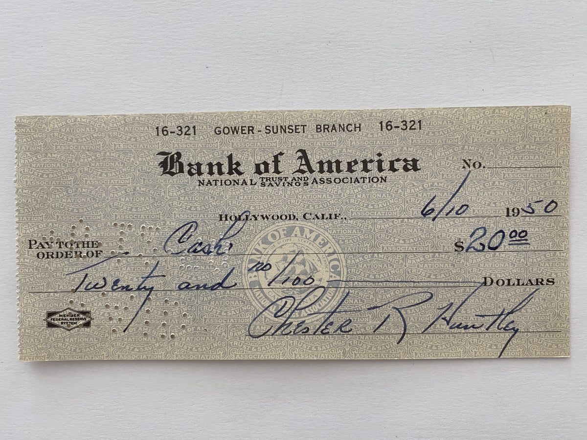 Chester Huntley signed check