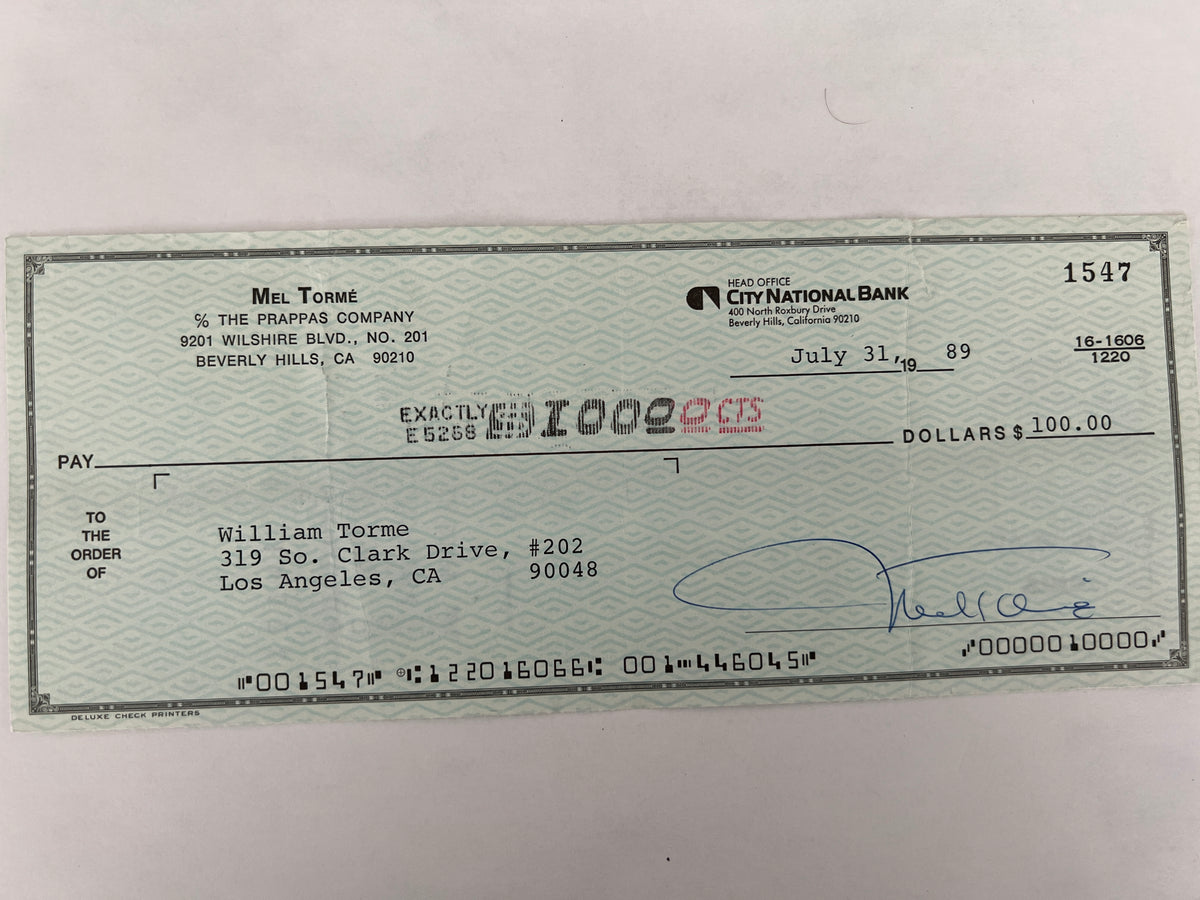 Mel Torme signed check