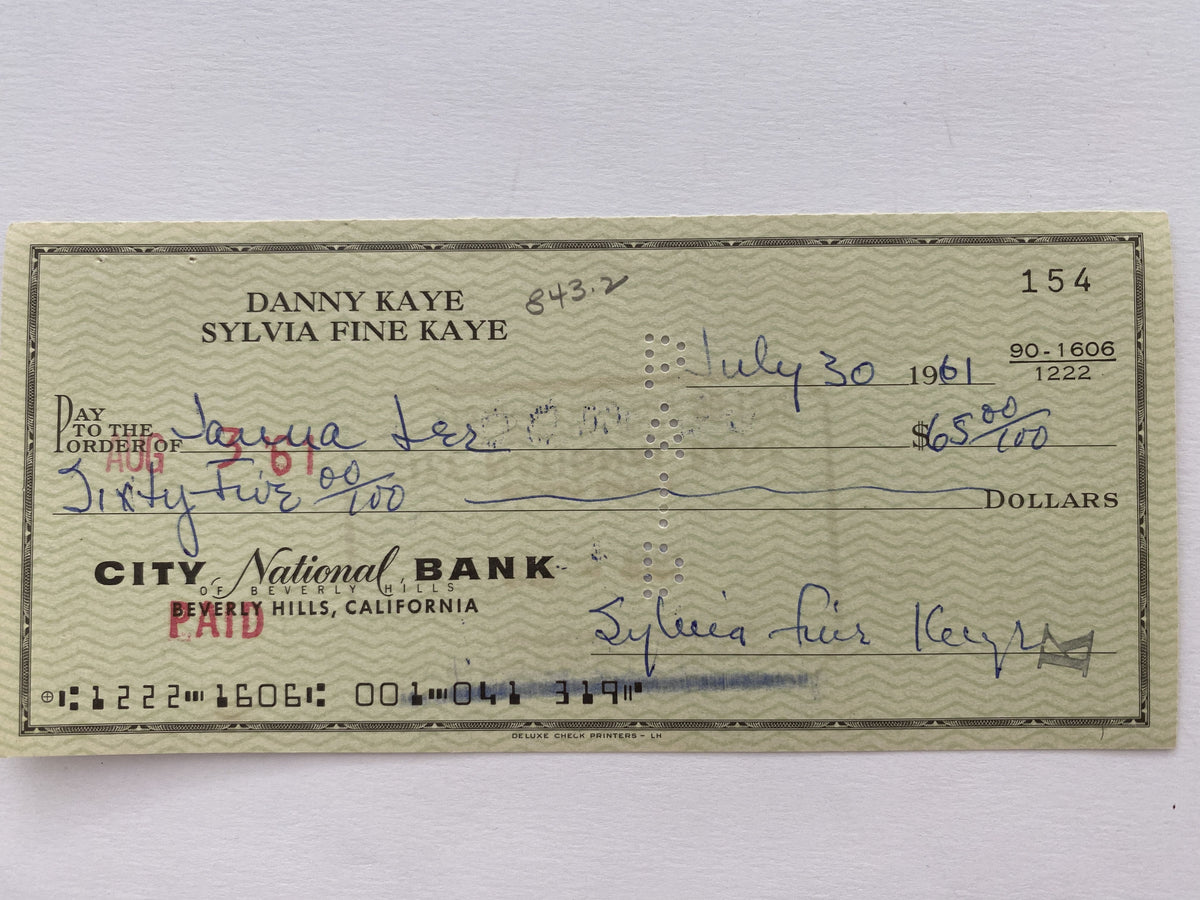 Sylvia Fine Kaye signed check
