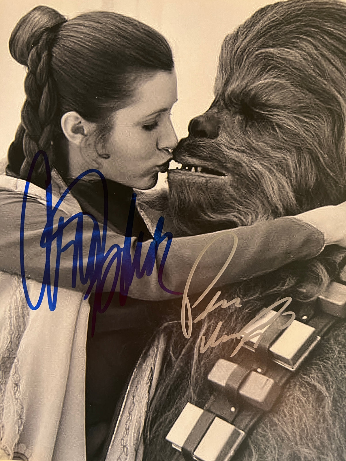 Star Wars Carrie Fisher, Peter Mayhew signed movie photo
