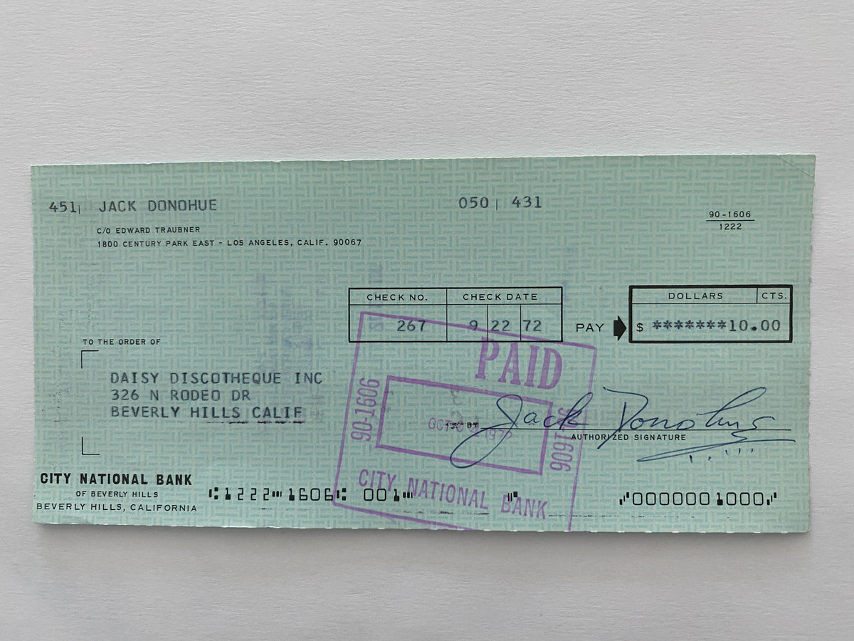 Jack Donohue signed check