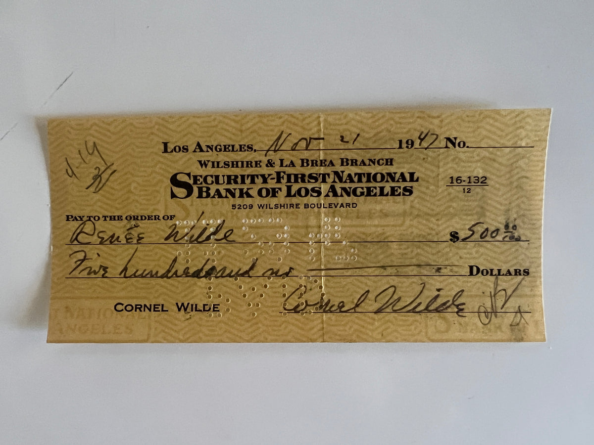 Cornel Wilde signed check