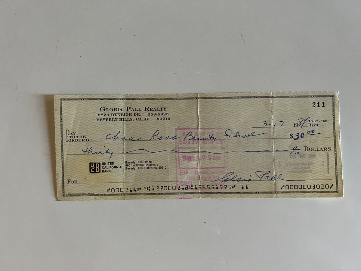 Gloria Pall signed check