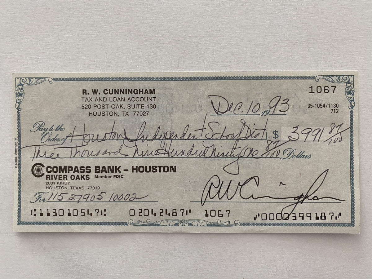 Walter Cunningham signed check