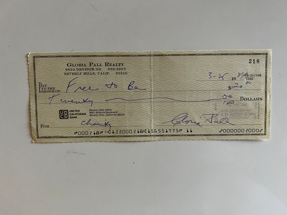 Gloria Pall signed check
