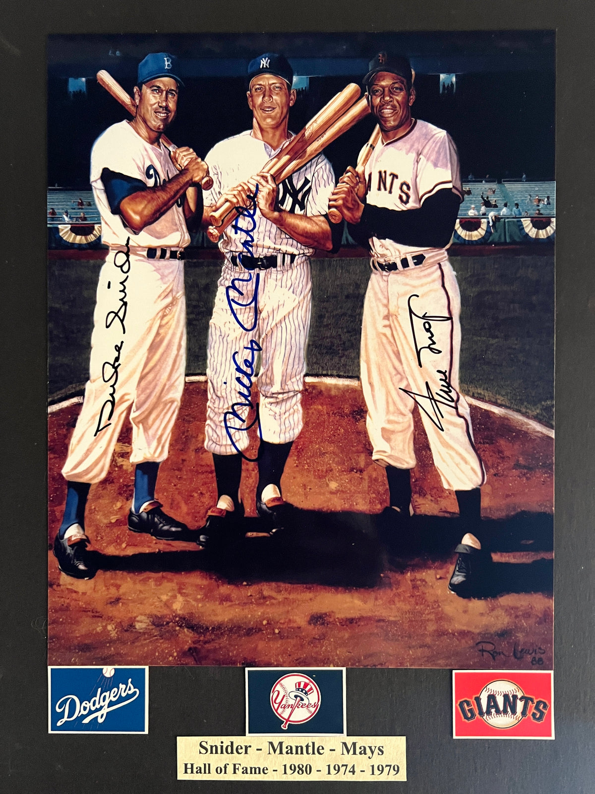 Duke Snider, Willie Mays and Mickey Mantle signed photo.