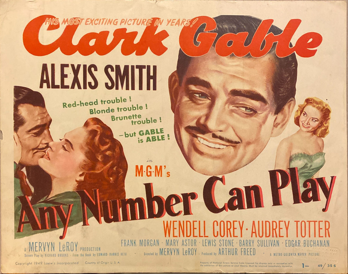 Clark Gable and Alexis Smith "Any Number Can Play" original Lobby Card