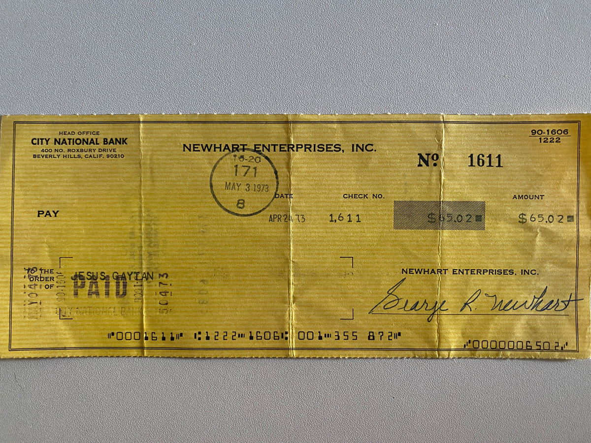 Bob Newhart signed check