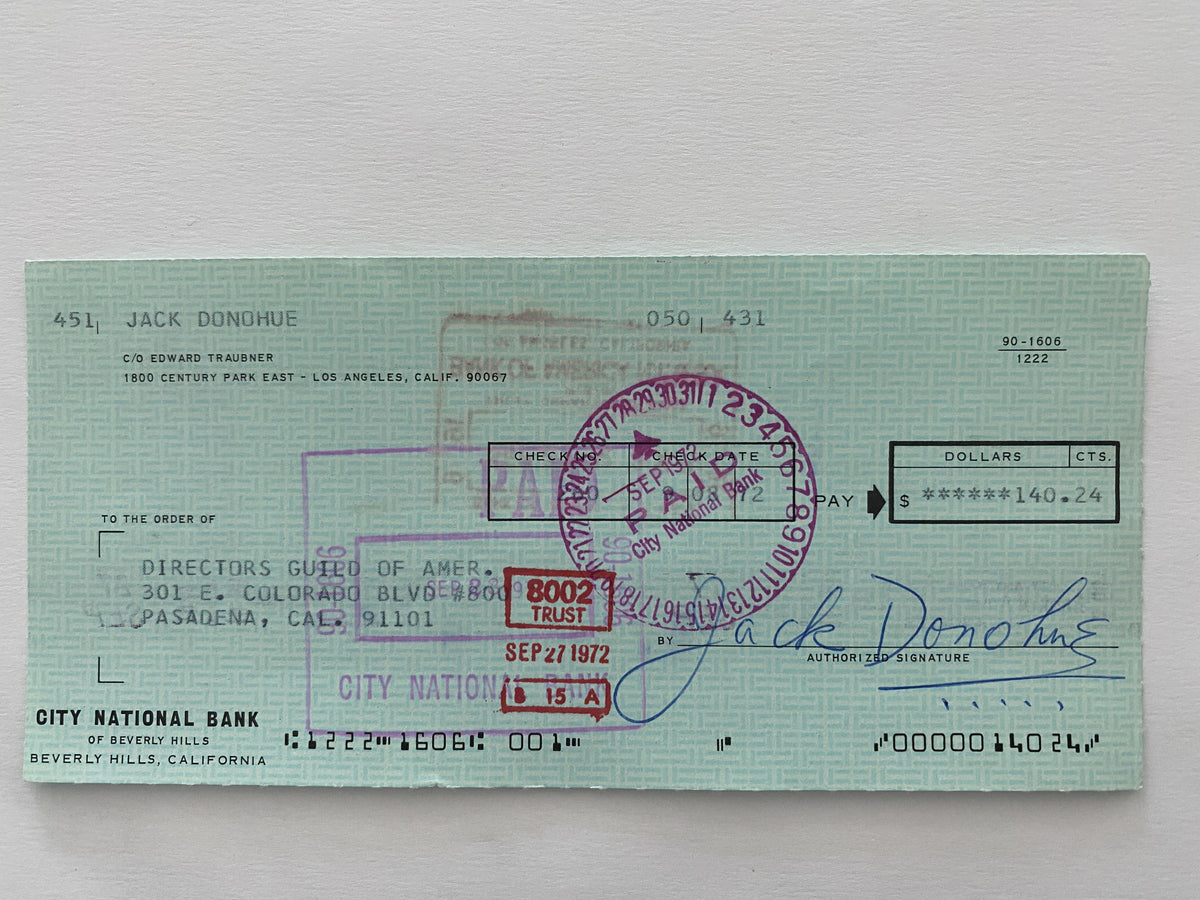 Jack Donohue signed check
