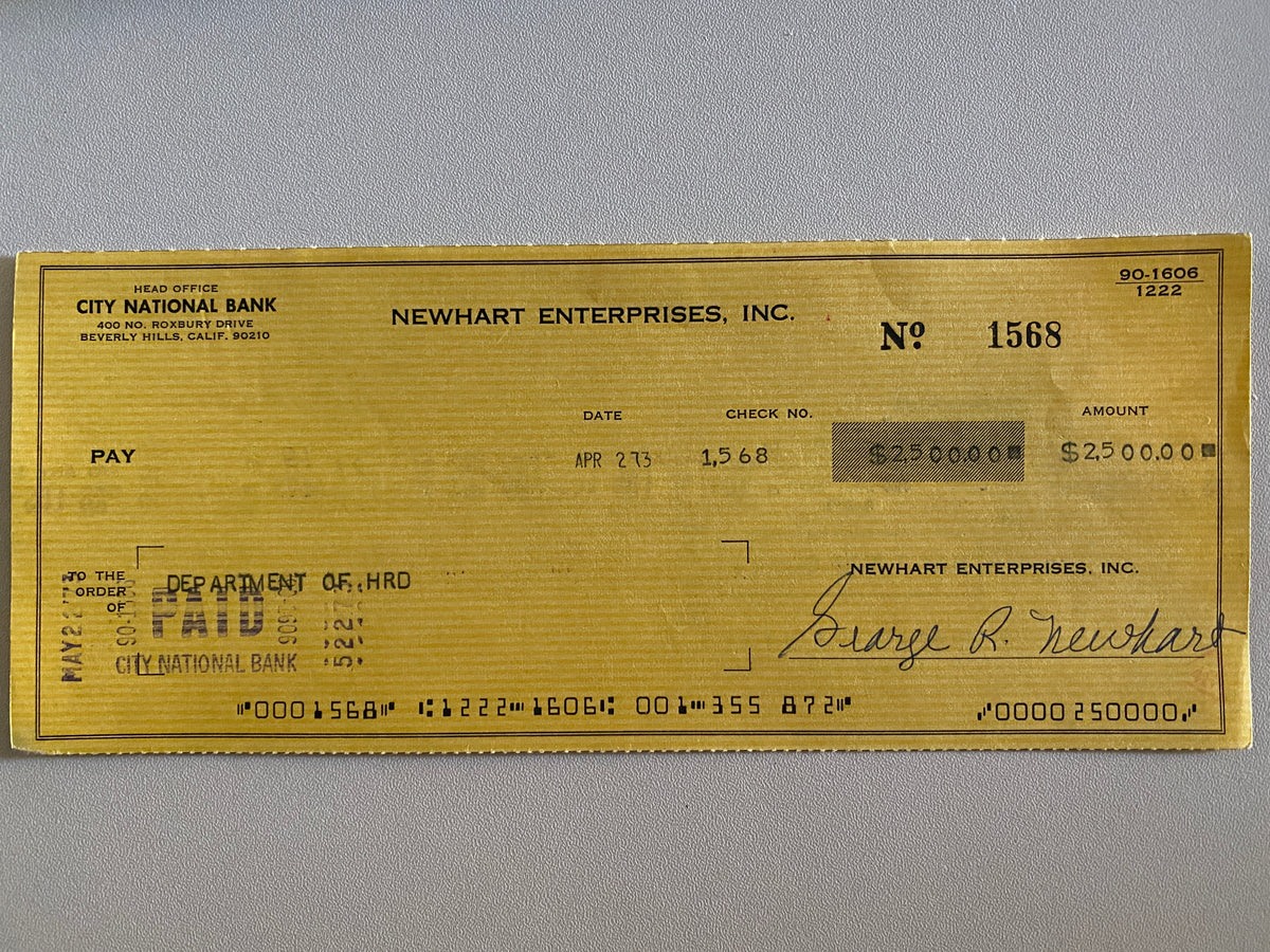Bob Newhart signed check