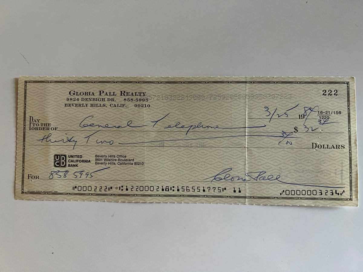 Gloria Pall signed check