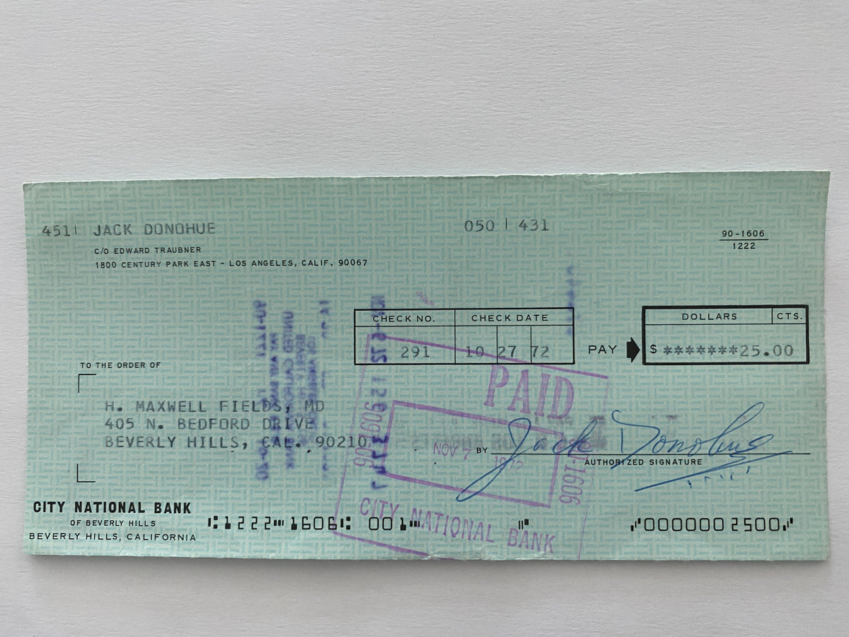 Jack Donohue signed check
