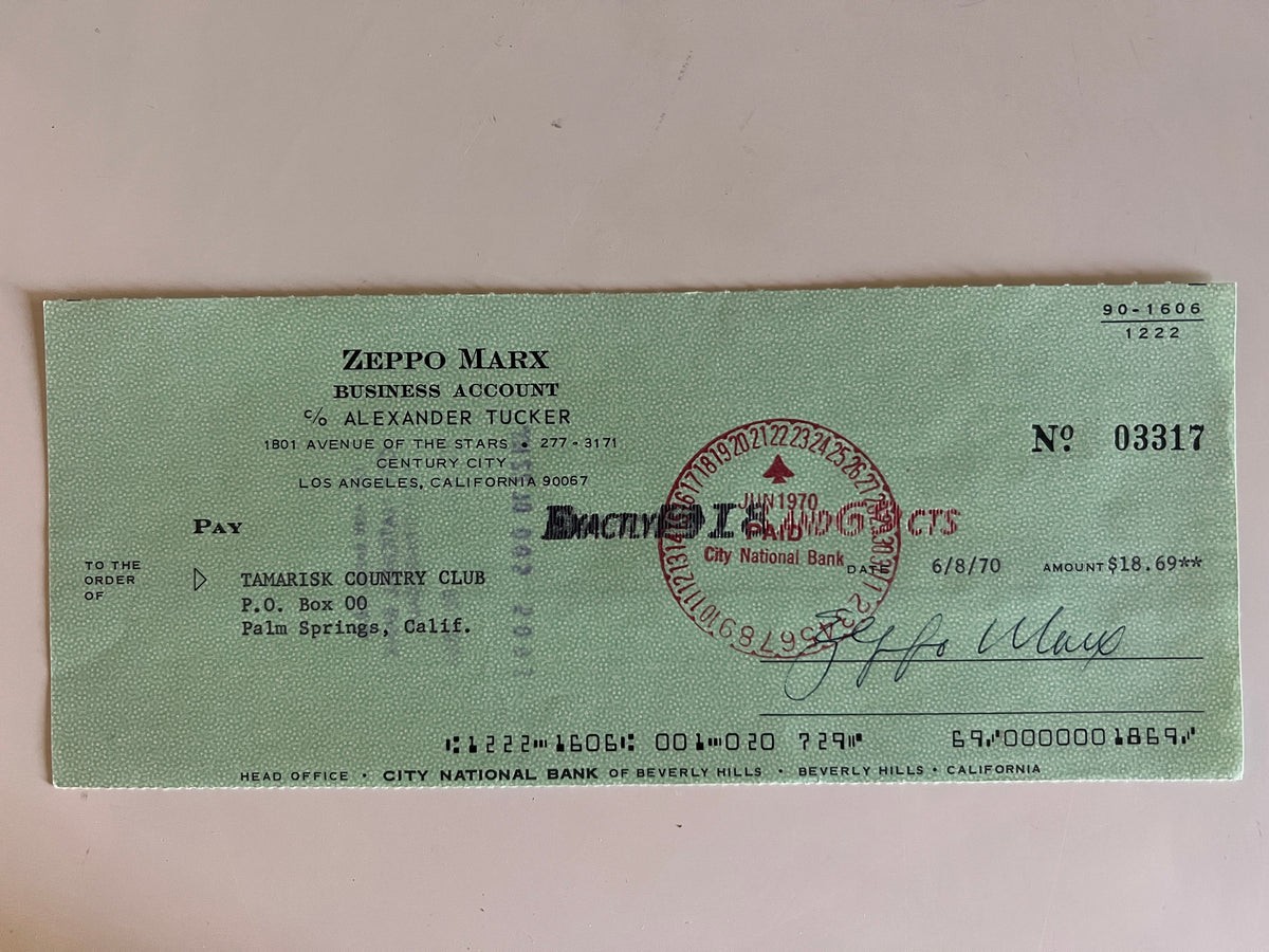 Zeppo Marx signed check