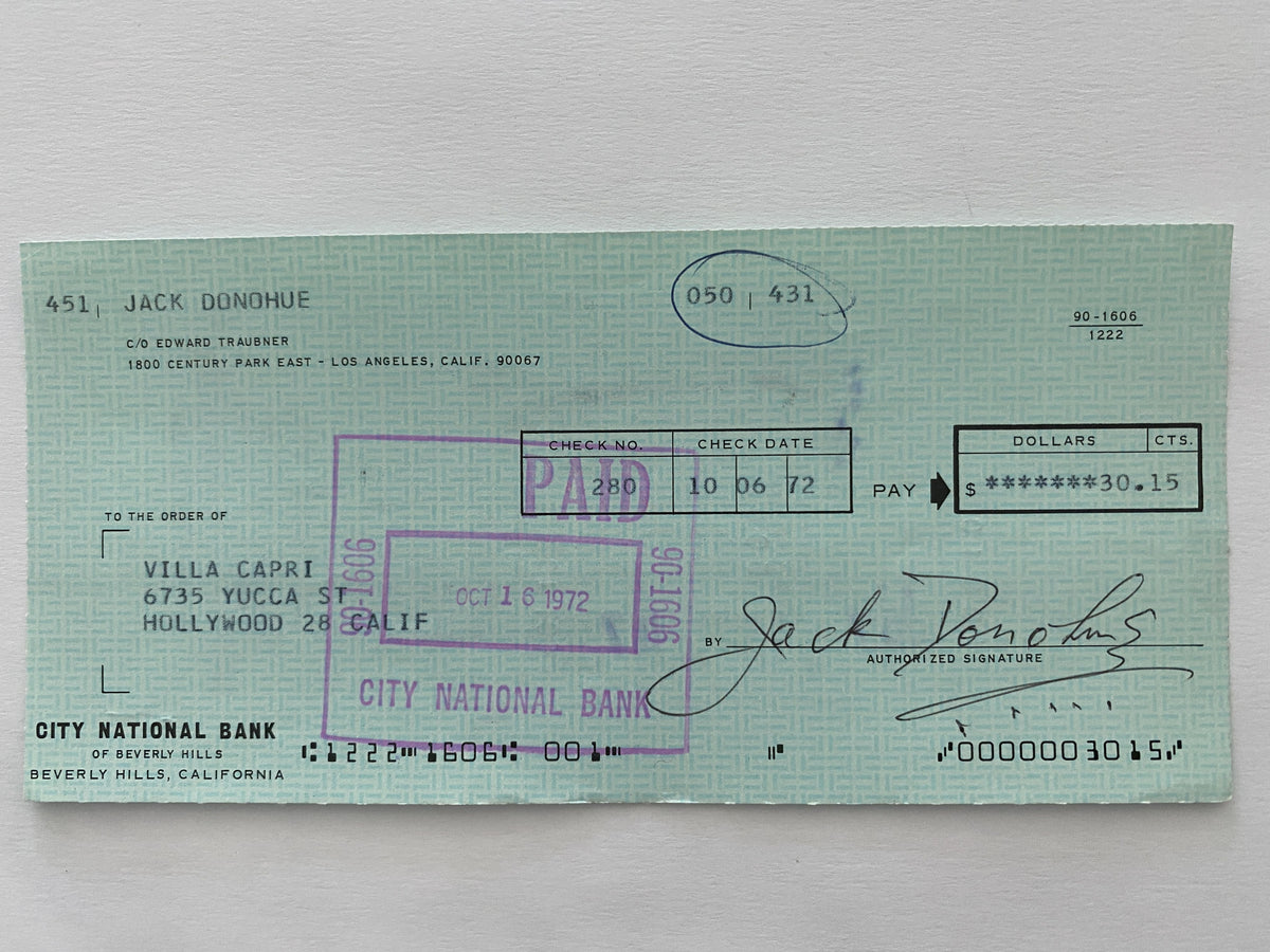 Jack Donohue signed check