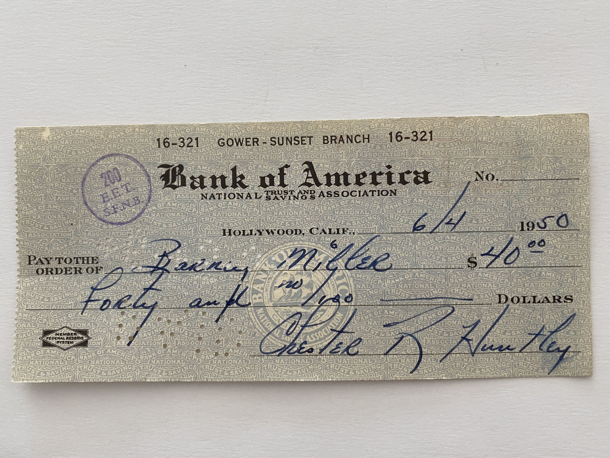 Chester Huntley signed check