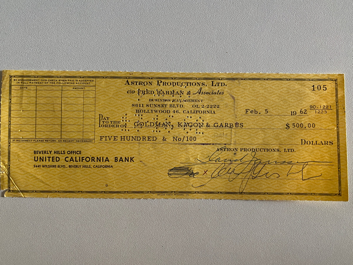 David Janssen signed check