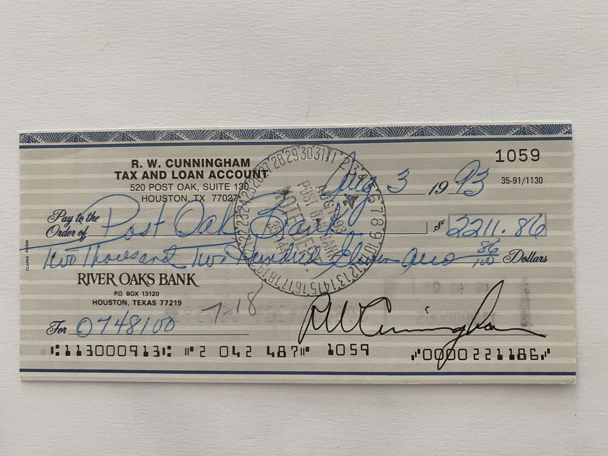 Walter Cunningham signed check